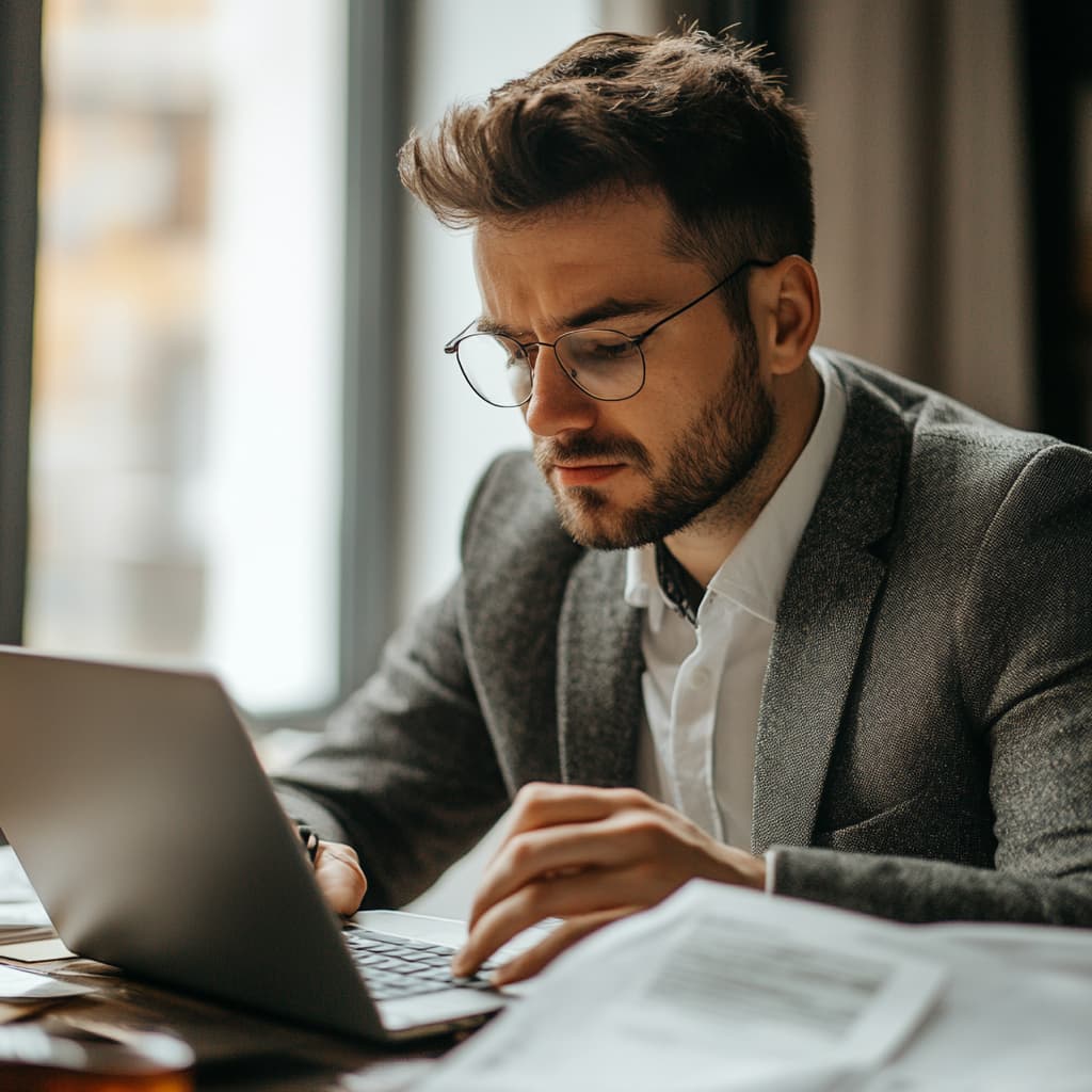 a cybersecurity employee investigating on a laptop